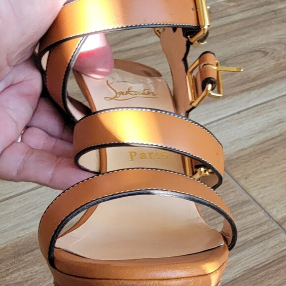 Christian Louboutin Funky 120 Tan Leather Gladiator Sandal Strap Shoes Eur. 37.5 - Picture 7 of 15
